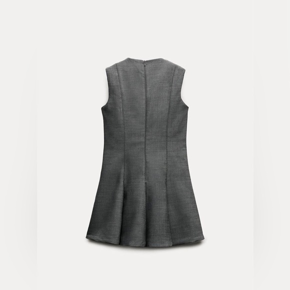 Zara Medium Grey Skater Dress ZW Collection Drop Waist - Picture 3 of 7